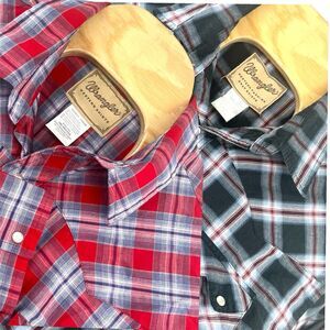 Wrangler Plaid Western Fashion Red Black Pearl Snap Shirt 2XL XXL Set Of 2